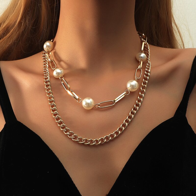 

Faux Pearl Decor Layered Necklace, Gold