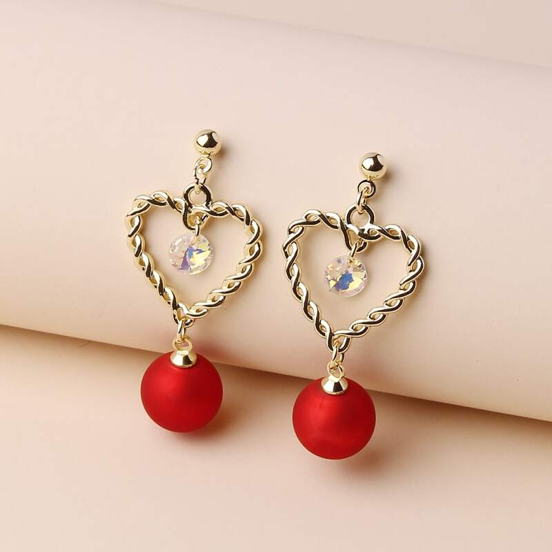 

Twist Heart & Ball Drop Earrings, Red