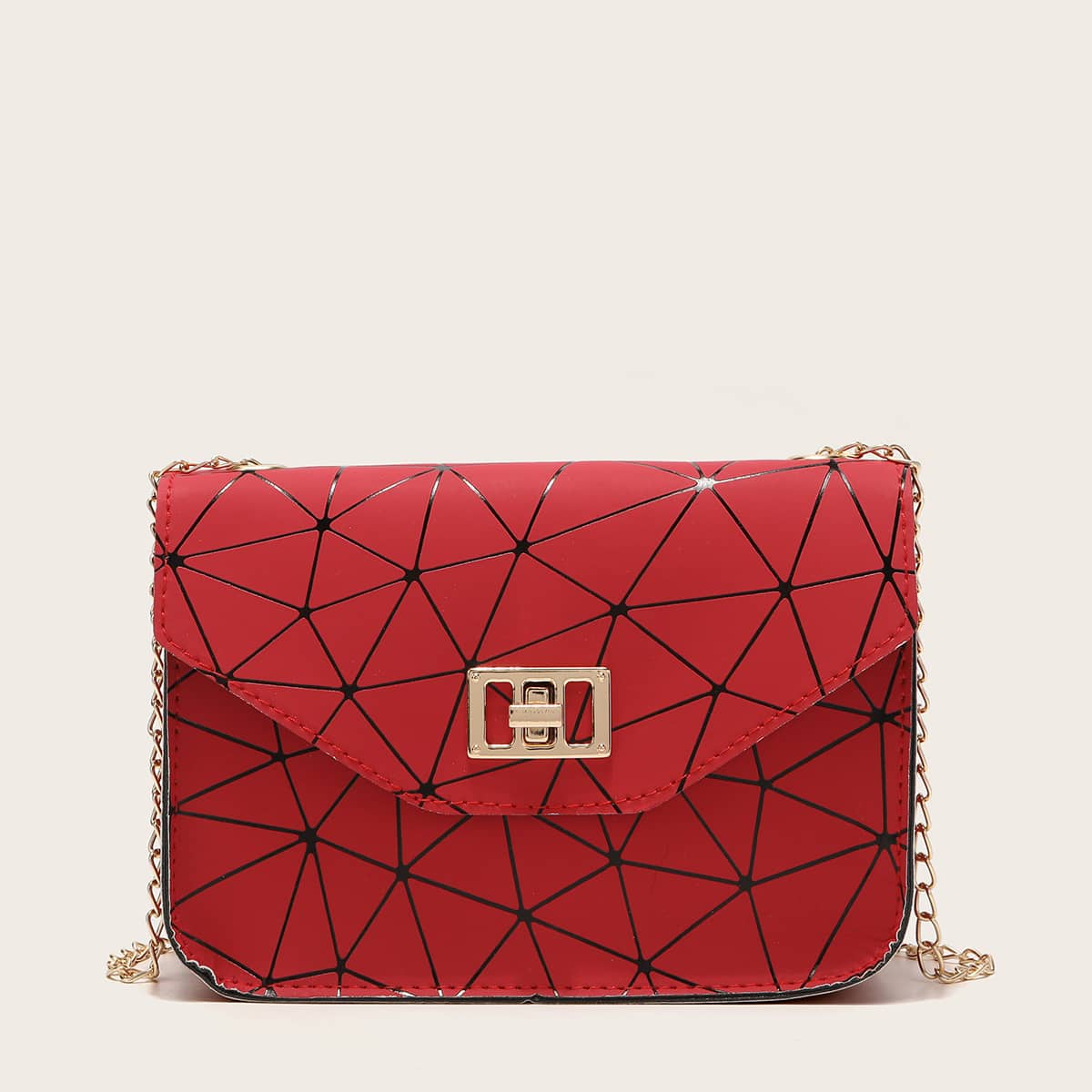

Geo Graphic Chain Crossbody Bag, Red
