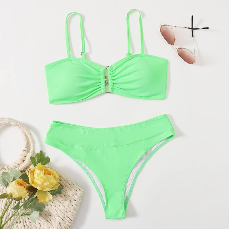 

Ruched Cami Bikini Swimsuit, Green