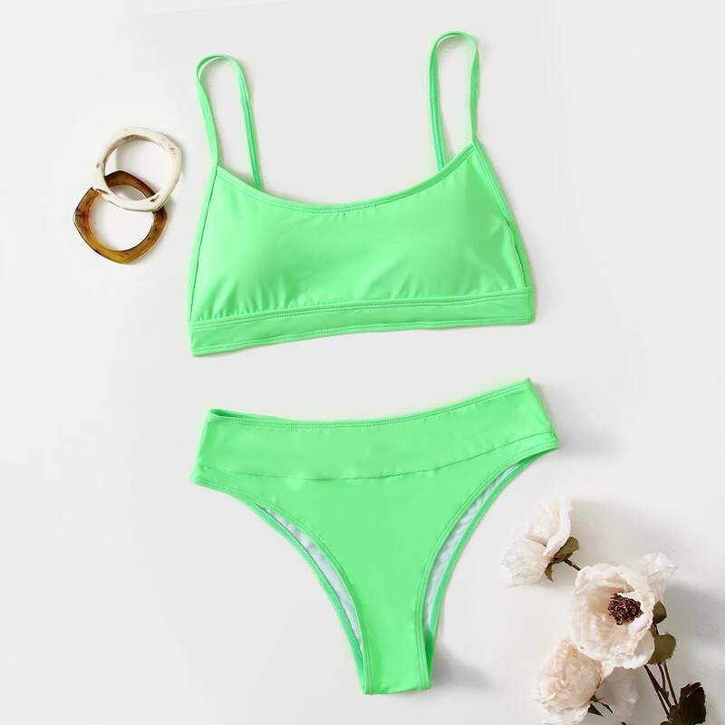 

Solid Cami Bikini Swimsuit, Green