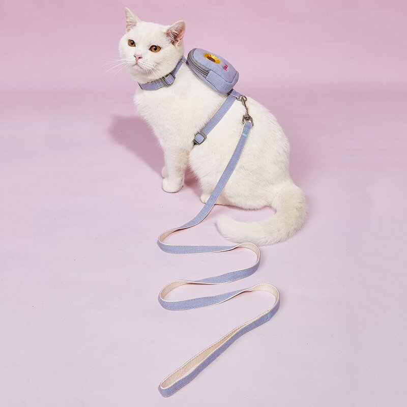 

1pc Flower Embroidery Pet Leash & 1pc Pet Harness, Blue
