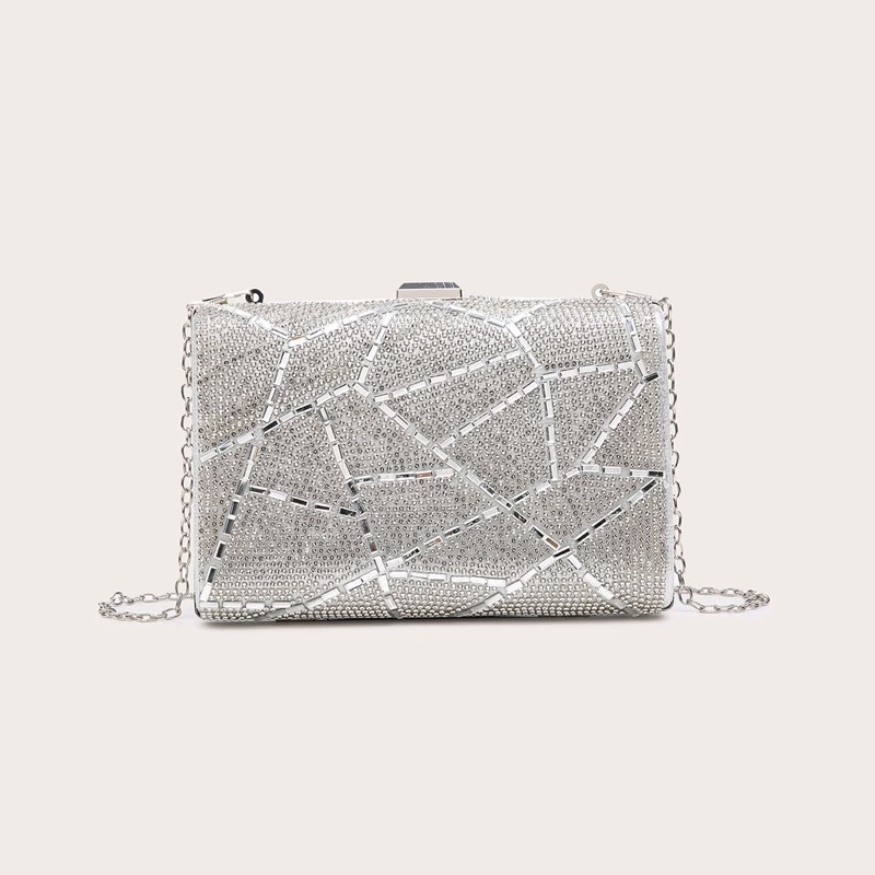 

Rhinestone Geo Clutch Bag, Silver