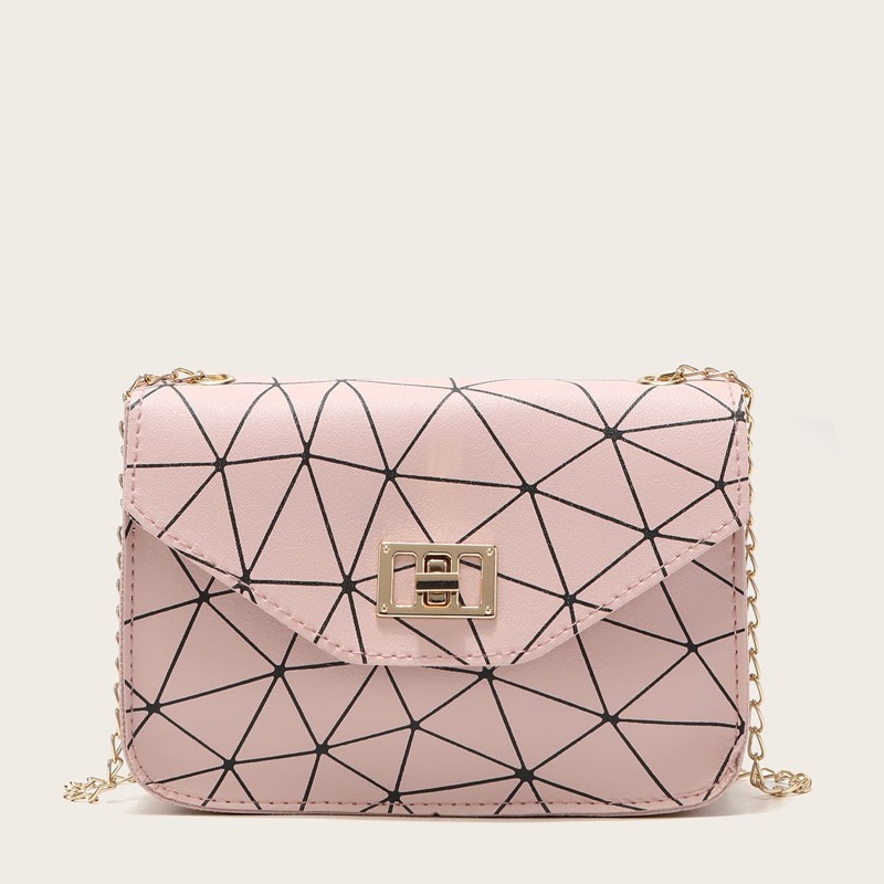 

Geo Graphic Chain Crossbody Bag, Baby pink