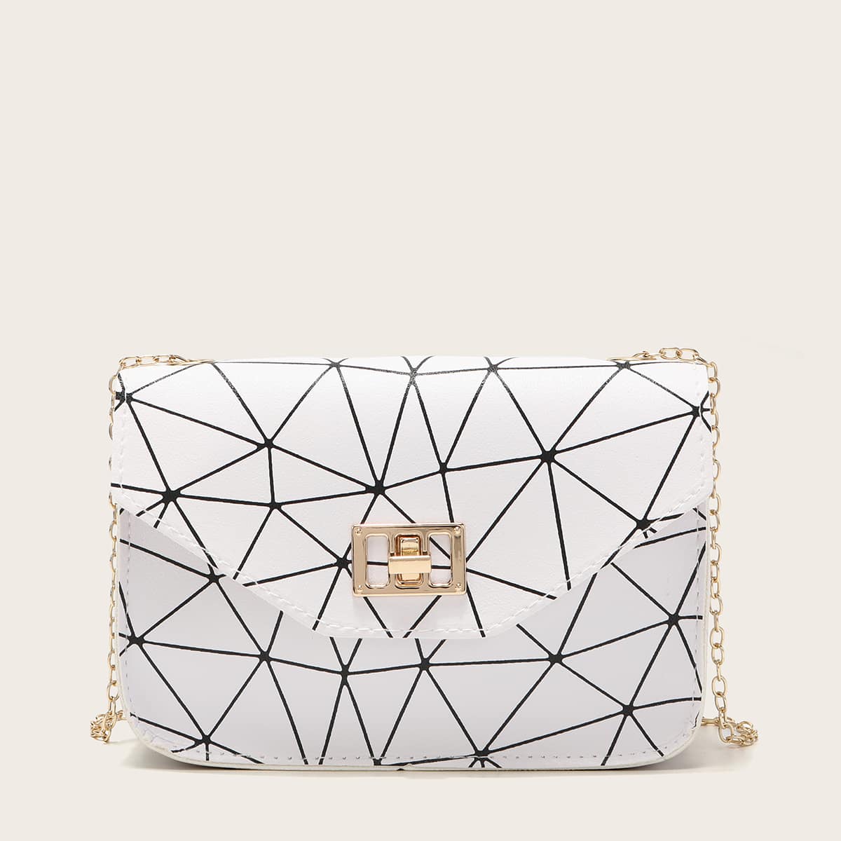 

Geo Graphic Chain Crossbody Bag, White