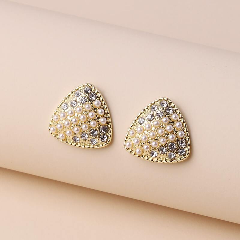 

Faux Pearl Triangle Stud Earrings, Gold