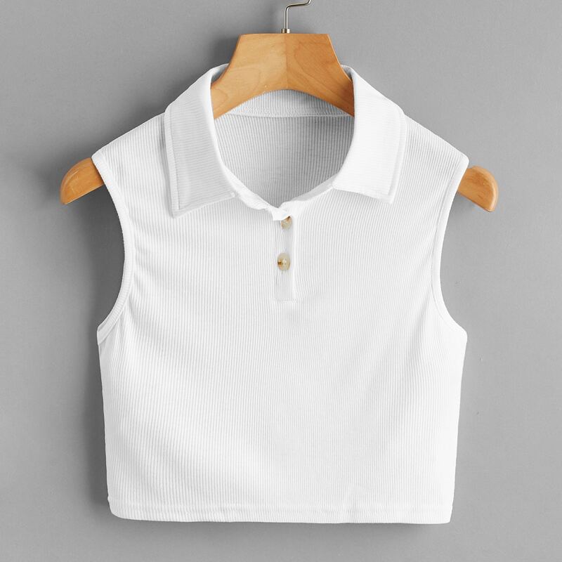 

Solid Polo Ribbed Tank Top, White