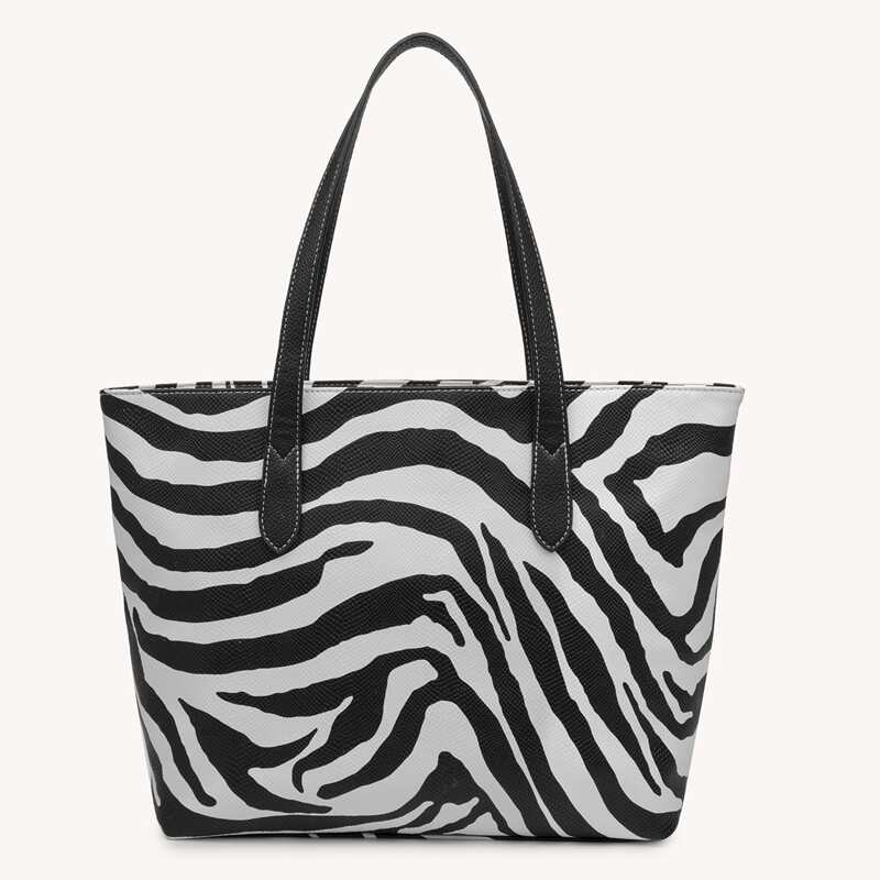 

Zebra Striped Tote Bag, Black and white