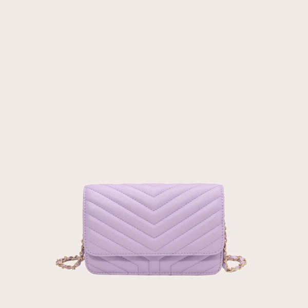 

Chevron Flap Chain Crossbody Bag, Purple