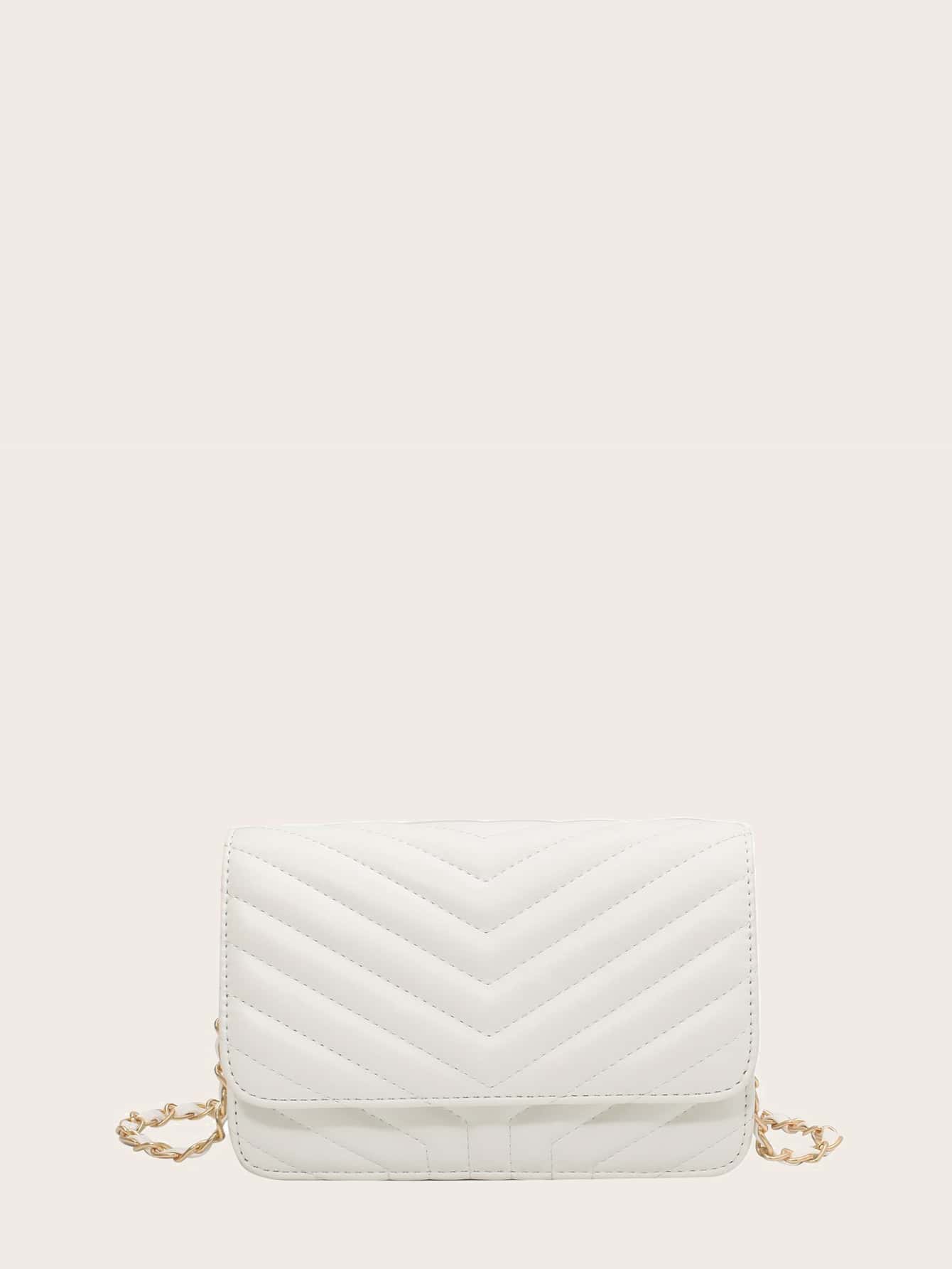 Chevron Flap Chain Crossbody Bag - Beige - View 1