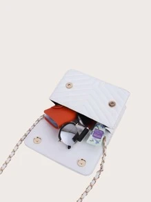 Chevron Flap Chain Crossbody Bag - Beige - View 2