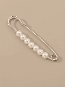 Faux Pearl Decor Pin Design Brooch - Silver - View 1