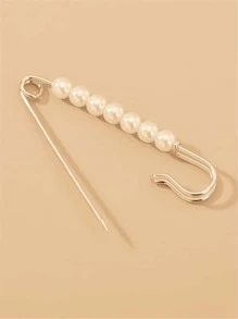 Faux Pearl Decor Pin Design Brooch - Silver - View 2