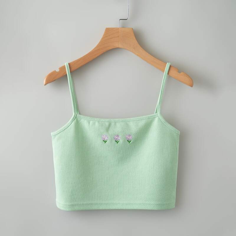 

Flower Embroidery Crop Cami, Mint green