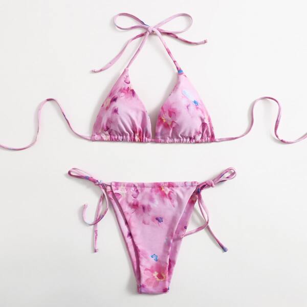 

Water Color Triangle Tie Side Bikini Swimsuit, Multicolor