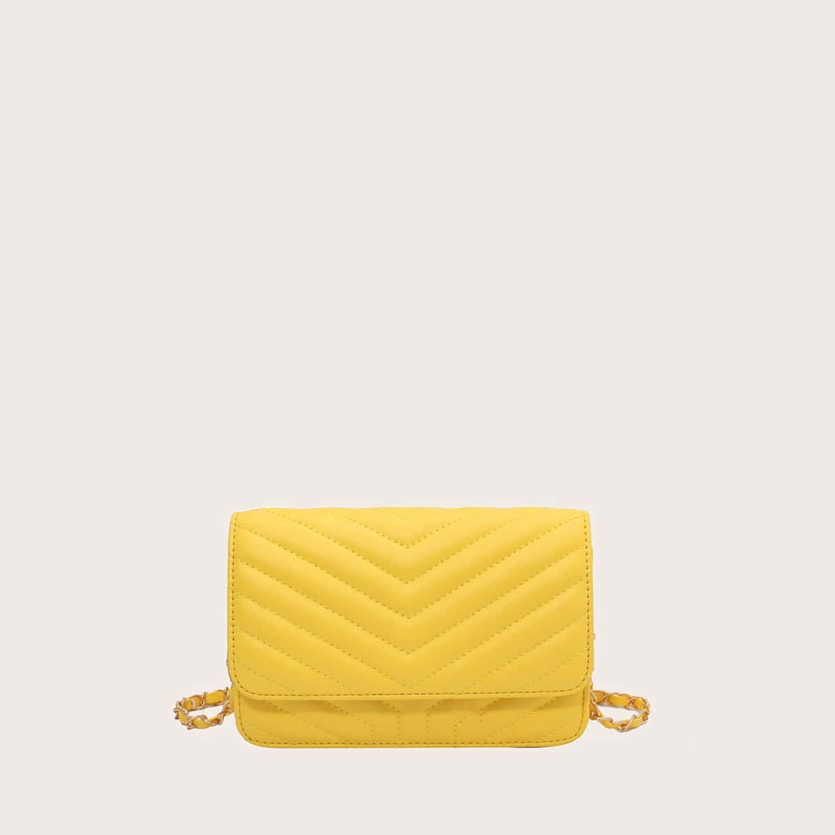 

Chevron Flap Chain Crossbody Bag, Yellow