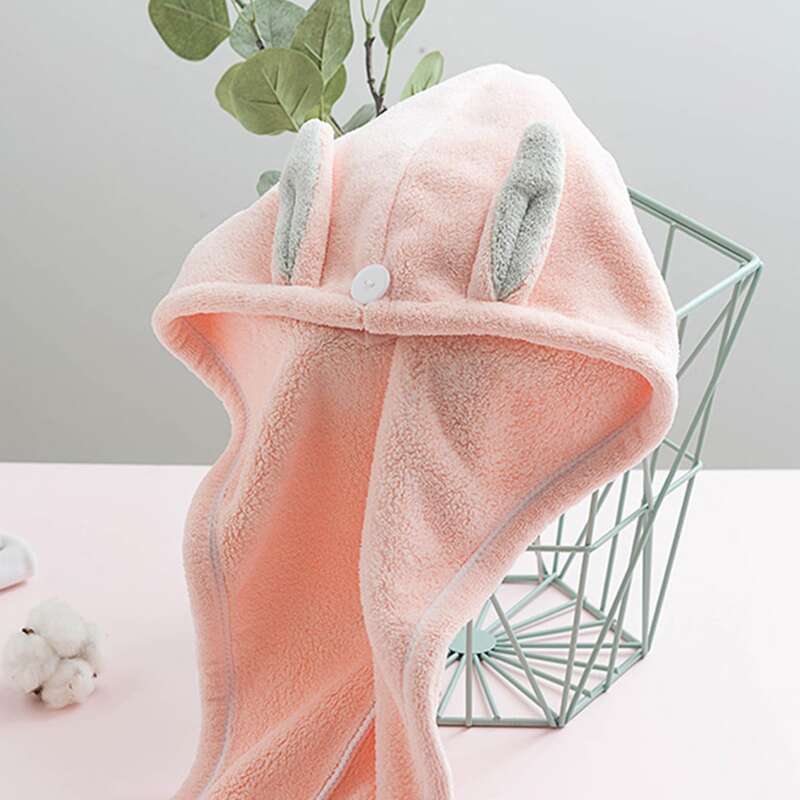 

1pc Bunny Ear Hair Drying Cap, Pink