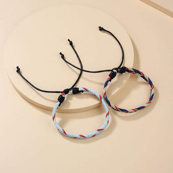 

2pcs Braided Bracelet, Multicolor