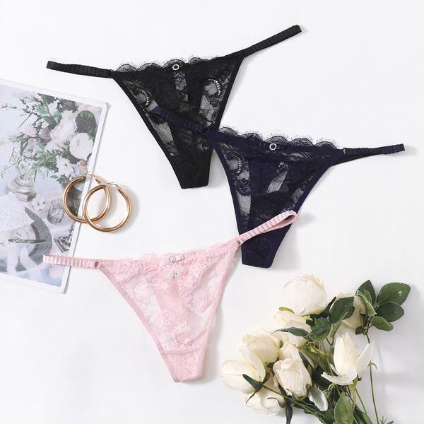 

3pack Plus Floral Lace Thong Set, Multicolor