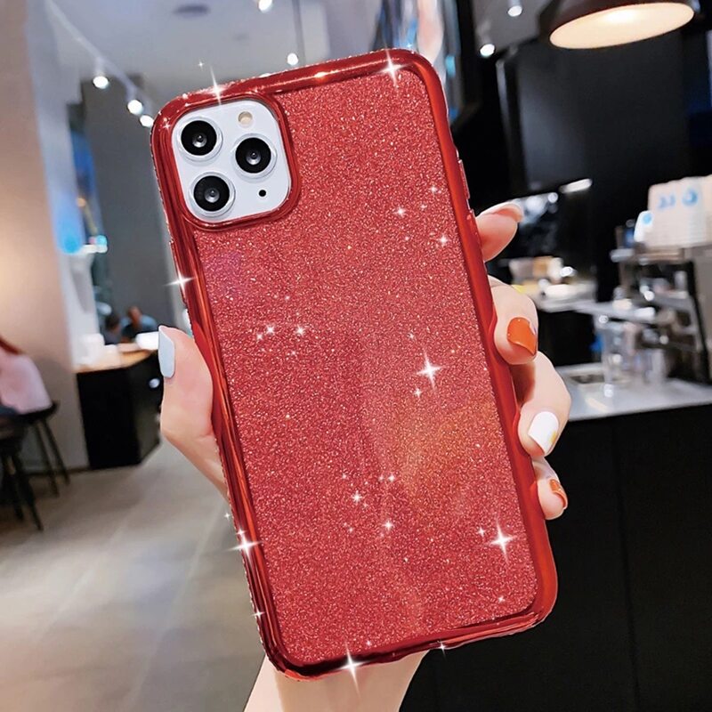 

Rhinestone Frame Glitter iPhone Case, Red