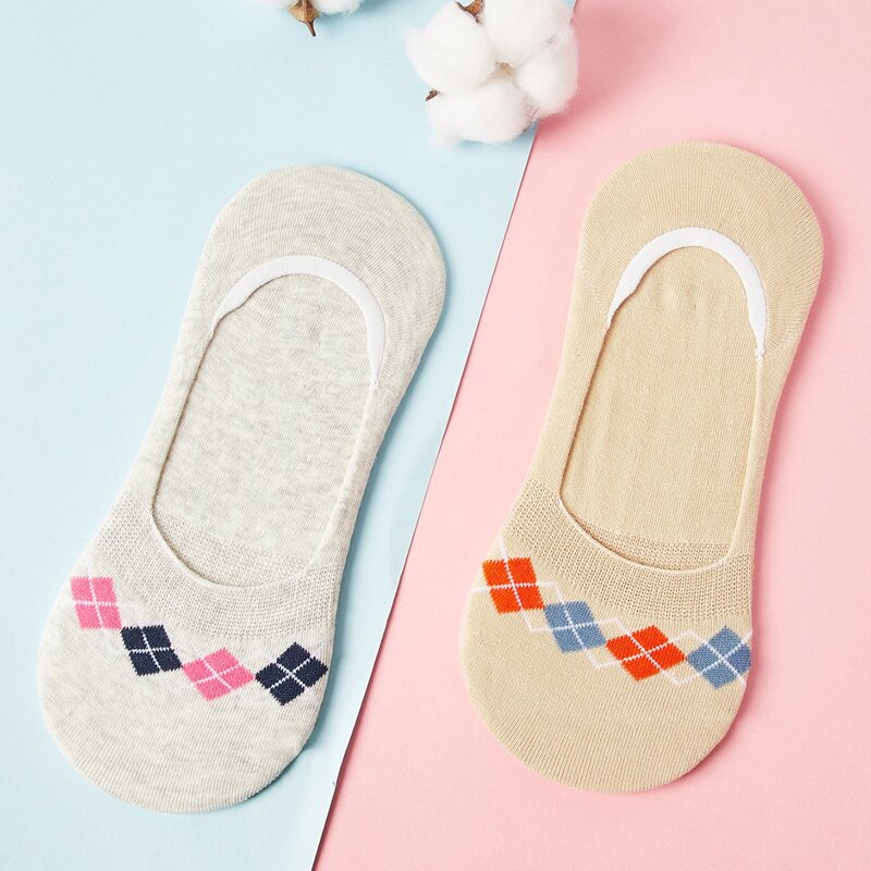 

2pairs Geometric Pattern Invisible Socks, Multicolor