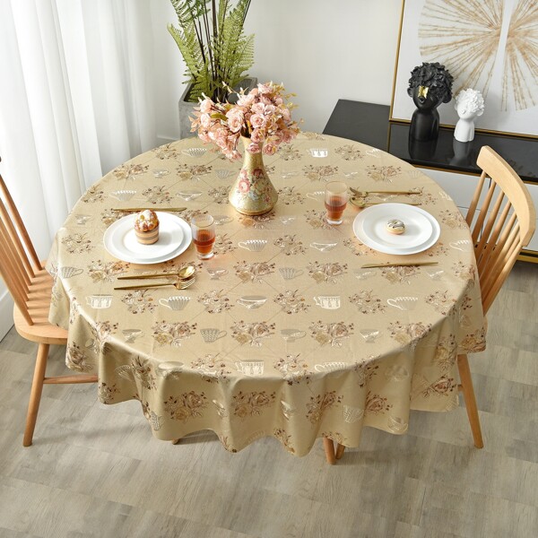 

Flower & Cup Print Tablecloth, Multicolor