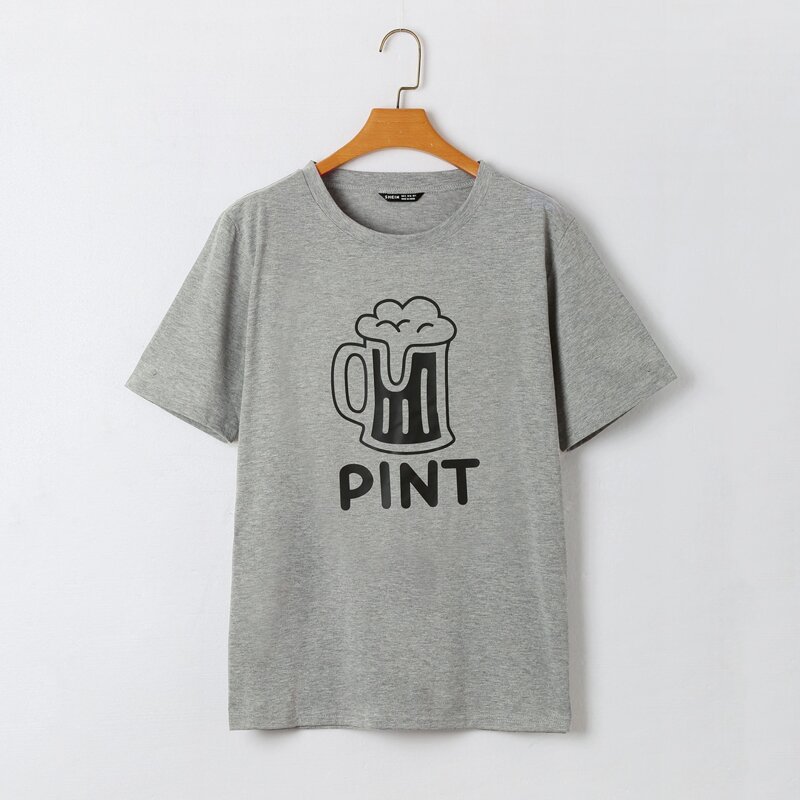 

Men Letter And Graphic Print Tee, Grey