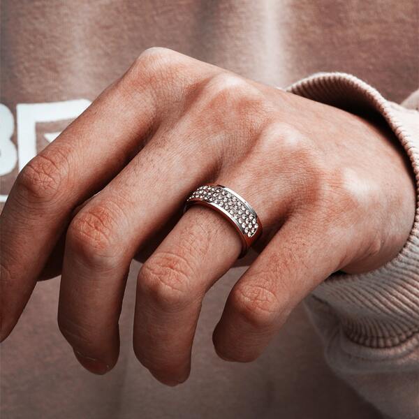 

Men Zircon Decor Ring, Silver