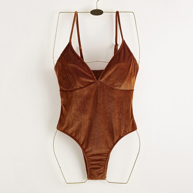 

Corduroy Cami One Piece Swimsuit, Coffee brown