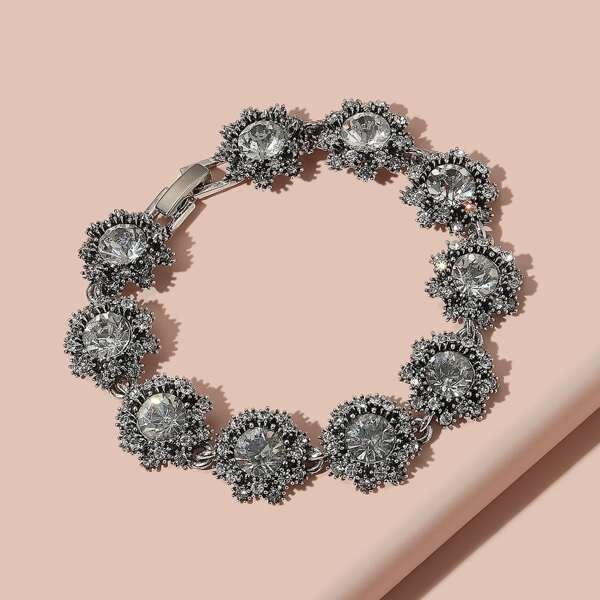 

Flower Decor Chain Bracelet, Antique silver