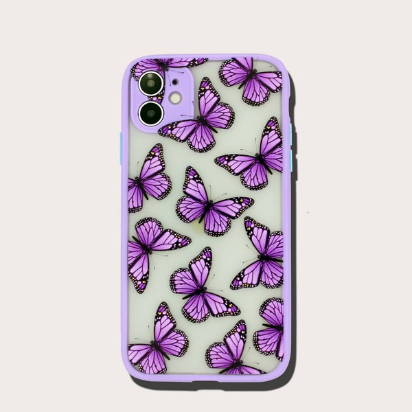 

Butterfly Print Contrast Frame iPhone Case, Purple