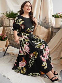 Mulvari Plus Leaf & Floral Print Top & Skirt - Multicolor - View 3