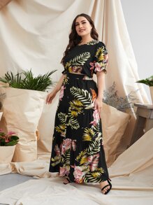 Mulvari Plus Leaf & Floral Print Top & Skirt - Multicolor - View 5