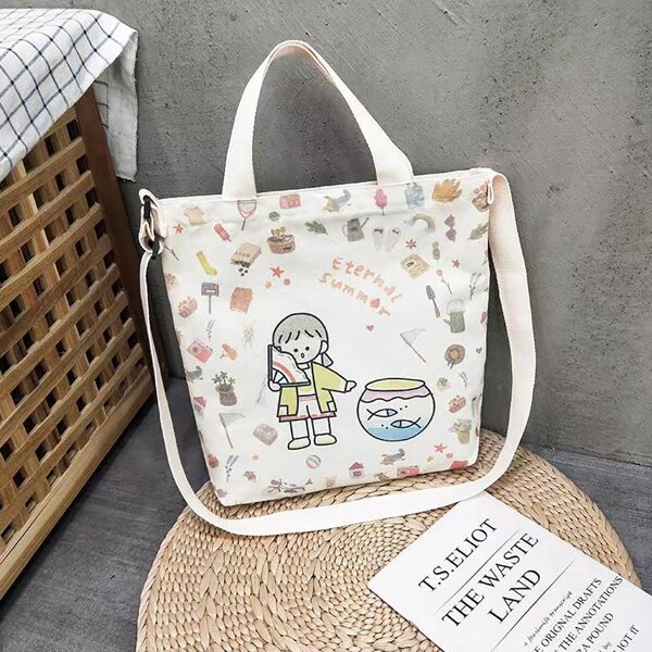 

Cartoon Graphic Shopper Bag, Beige