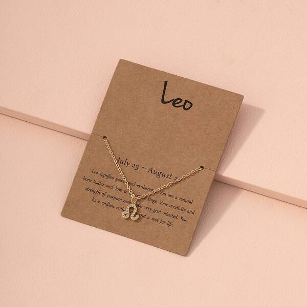 

Rhinestone Decor Zodiac Sign Charm Necklace, Gold