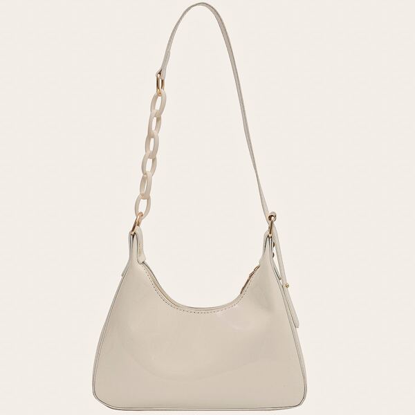 

Patent Chain Shoulder Bag, Beige