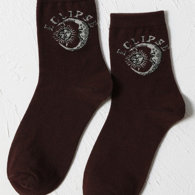 

Letter Graphic Crew Socks, Brown