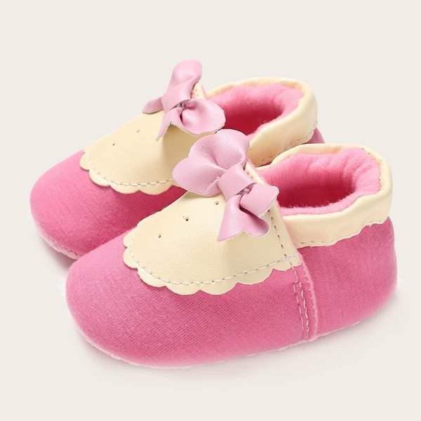

Baby Girl Bow Decor Two Tone Flats, Pink