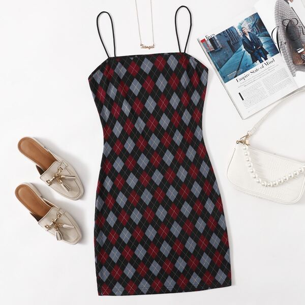 

Argyle Print Bodycon Dress, Multicolor