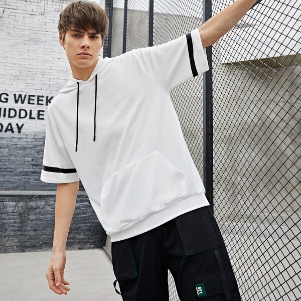 

Men Kangaroo Pocket Drawstring Hoodie, White