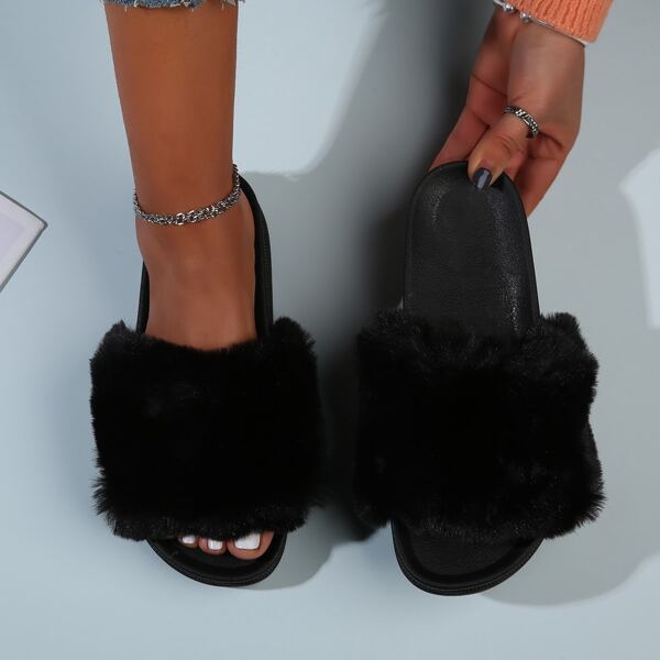 

Fluffy Band Slides, Black