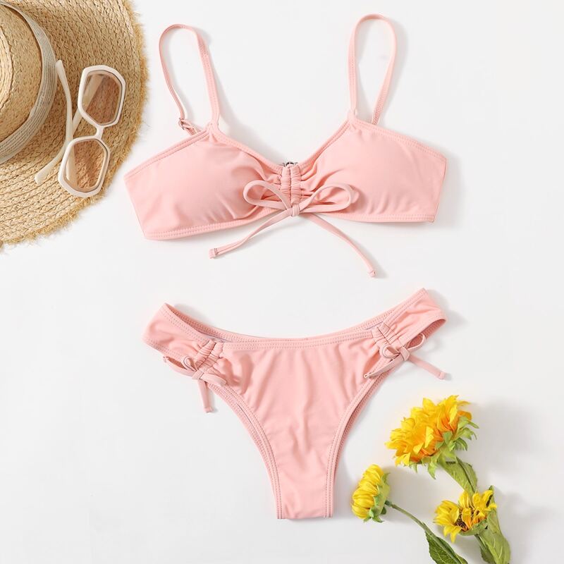

Drawstring Decor Bikini Swimsuit, Pink