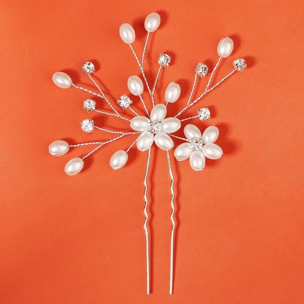 

Rhinestone & Faux Pearl Decor Hairpin, White