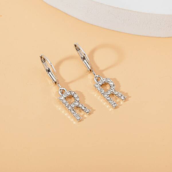 

Rhinestone Letter Drop Earrings, Silver