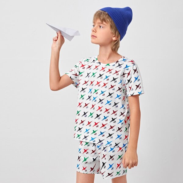 

Boys Airplane Print Tee & Shorts, Multicolor