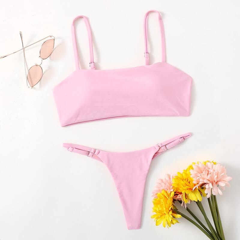 

Plain Thong Bikini Swimsuit, Pink