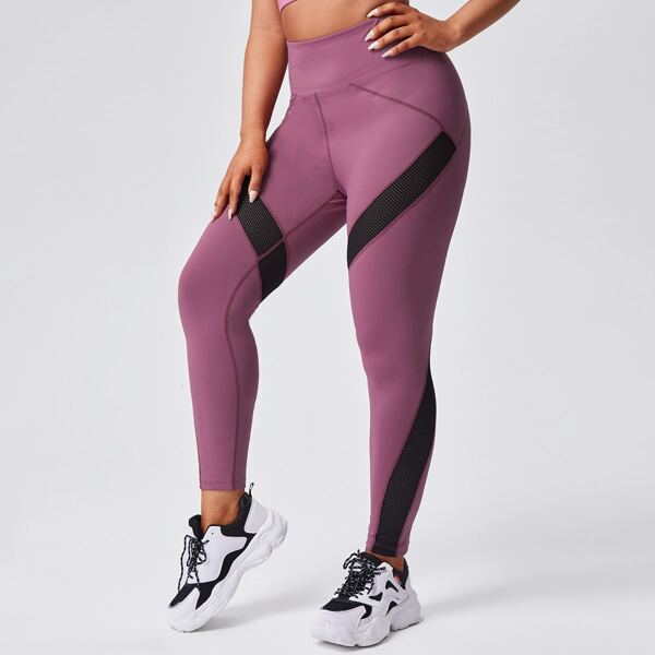 

Plus Contrast Mesh Sports Leggings, Hot pink