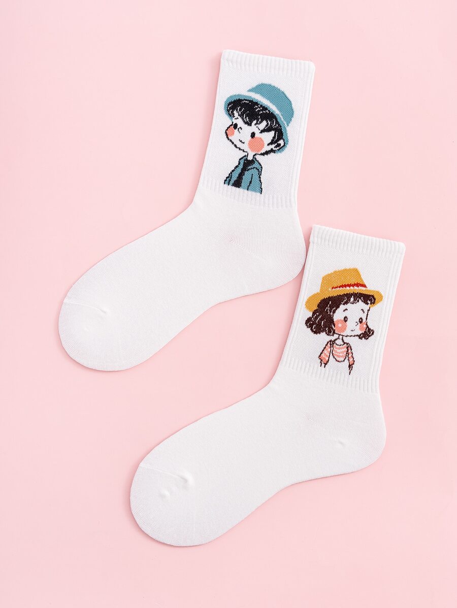 2 pares calcetines con estampado de dibujos animados - Blanco - Ver 1