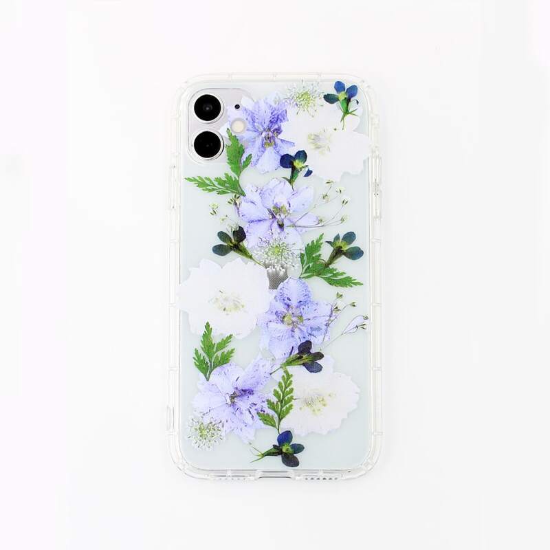 

Flower Print Contrast Frame iPhone Case, Blue