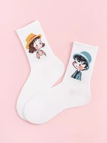 2 pares calcetines con estampado de dibujos animados - Blanco - Ver 2